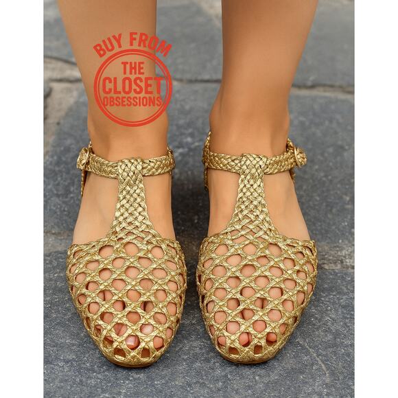 RARE!!! ZARA Metallic Gold Woven Flats NWT Blogger Fave ๐ - Picture 1 of 16